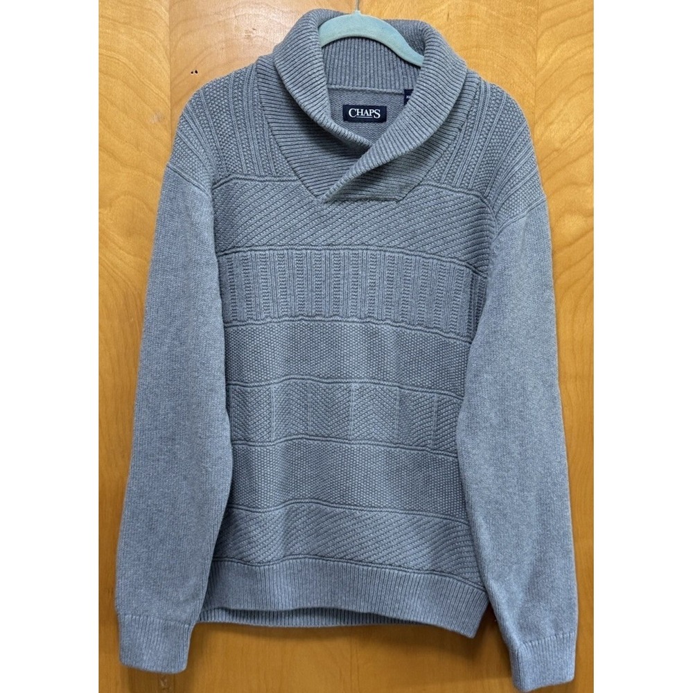Chaps Mens Shawl Collar Cotton Sweater Heavyweight Gray Sz XL